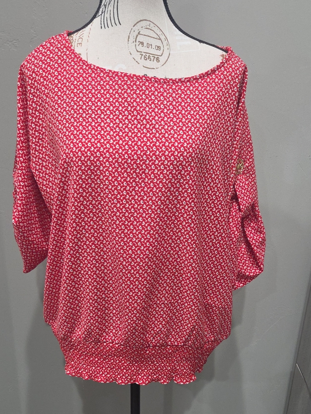 MICHAEL Michael Kors Red and White Patterned Boatneck Tunic